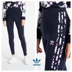NWT ADIDAS ORIGINALS Women XS Floral 3 Striped Design Jersey Legging Legend Ink
